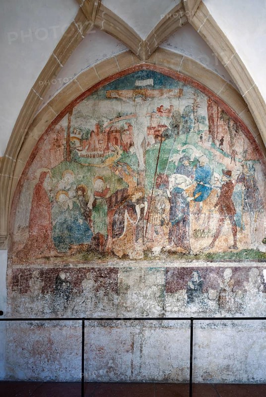 Interior photo, historical wall painting, fresco, cloister, Blaubeuren Abbey, Swabian Jura, Baden-Württemberg, Germany
