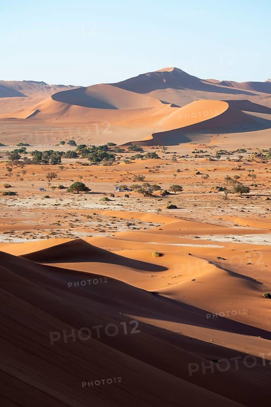 Red yellow sand dunes and white salt pans of the Namib, Namib Desert, Namib-Naukluft National Park, Namibia