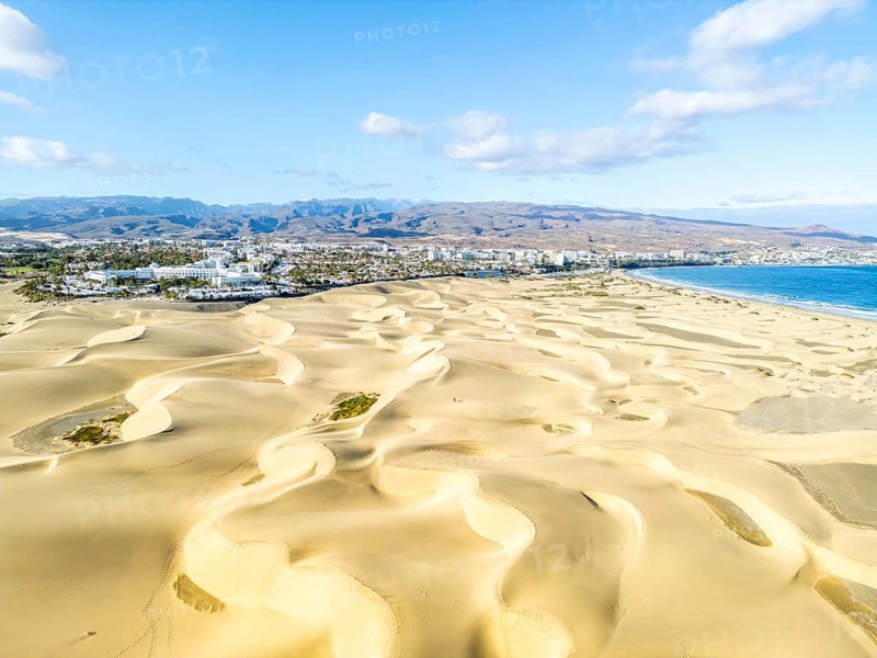 Dunas de Dunes of Maspalomas Aerial view from above Desert on Gran Canaria Island trip in Maspalomas, Spain