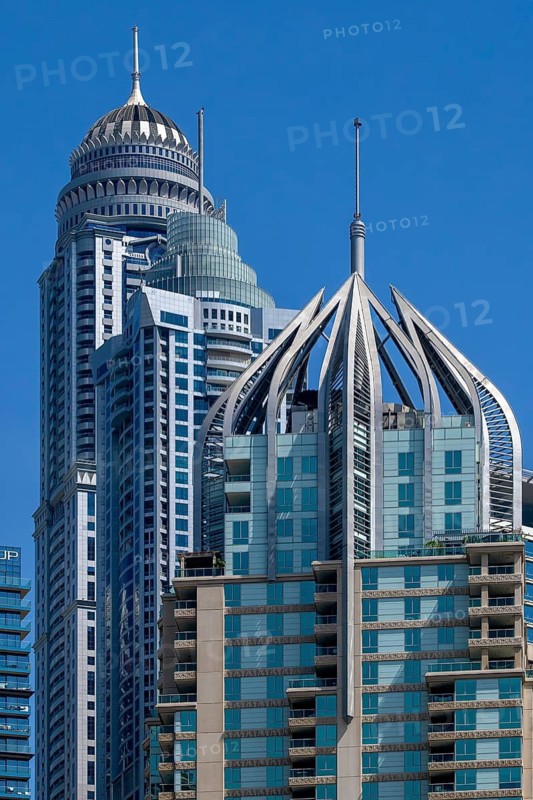 From left to right Princess Tower, Emirates Crown and Al Murjan Tower, Dubai, United Arab Emirates, UAE
