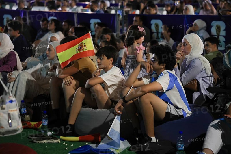 Damascus, Syria - July 19, 2026: Thousands of Spanish and Argentine football fans gather in Damascus to watch the 2026 FIFA World Cup final match on giant screens as Spain defeats Argentina 1-0 in extra time to claim the world title, Damascus, Damascus, Syria