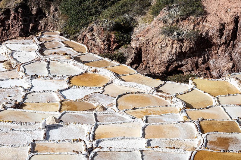Individual terraces of the Salinas de Maras, salt terraces on a mountainside for salt production through evaporation, Preinka, Inca, Maras, Pichingote, Urubamba Valley, Cusco region, southern Peru, Andes, Peru, South America