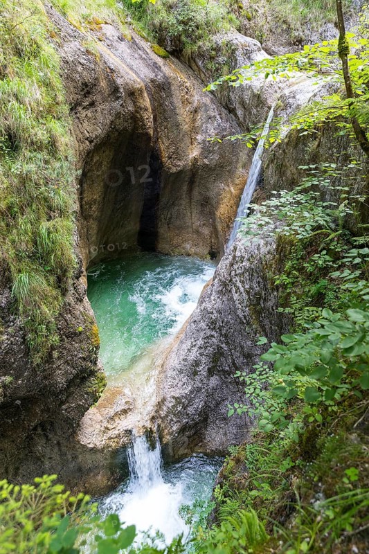 Waterfall in the Almbach Gorge near Ettenberg, Berchtesgadener Land, Bavaria, Germany