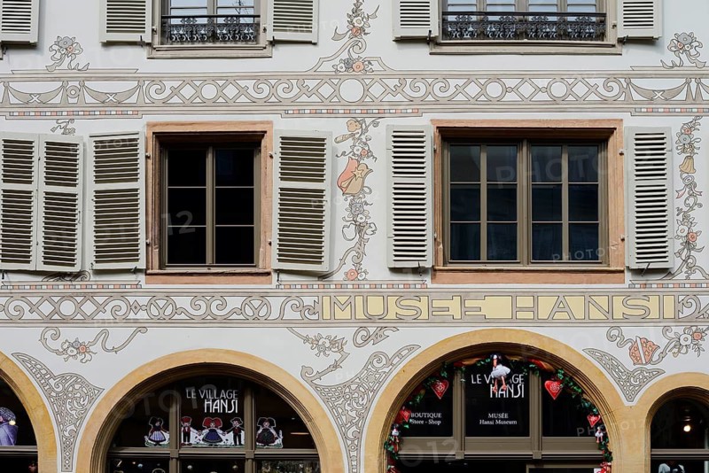 Hansi Museum, façade with windows and murals, Colmar, Haut-Rhin, Alsace, Grand Est, France