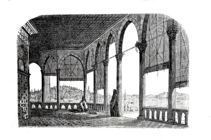 Illustration from 1849 shows the interior of the Yali Kasri, Imperial Kiosk, in Constantinople, Istanbul, Turkey, illustration, reproduction from a model from the 19th century. Authentic, file restored for optimal use, exact date of submission unknown, historical