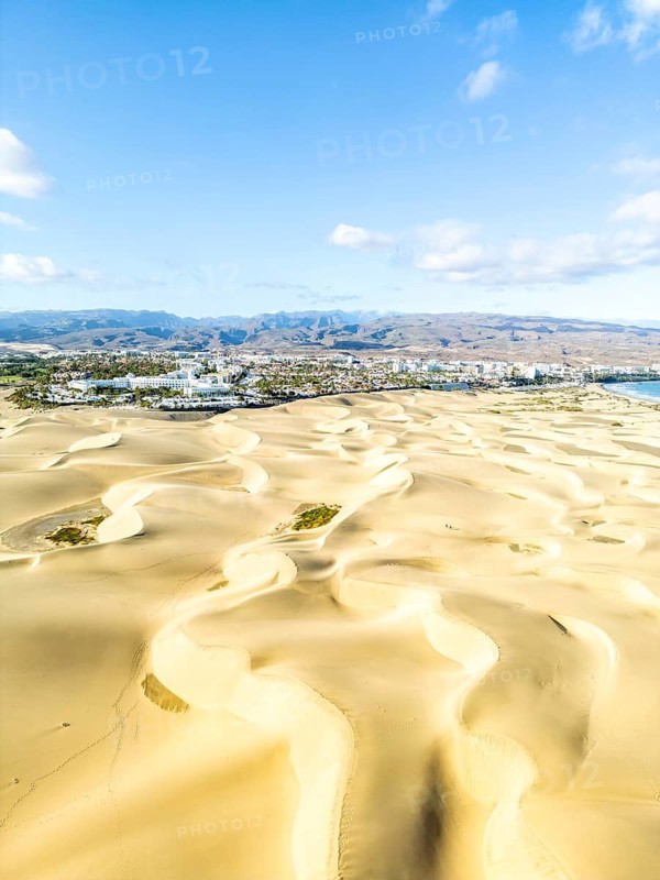 Dunas de Dunes of Maspalomas Aerial view from above Desert on Gran Canaria Island trip in Maspalomas, Spain