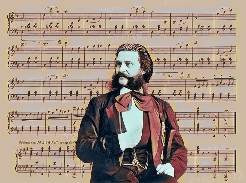 Johann Baptist Strauss II, 1825 – 1899, Austrian composer and violinist, 1879, digitally edited, notesheet from „The Blue Danube“