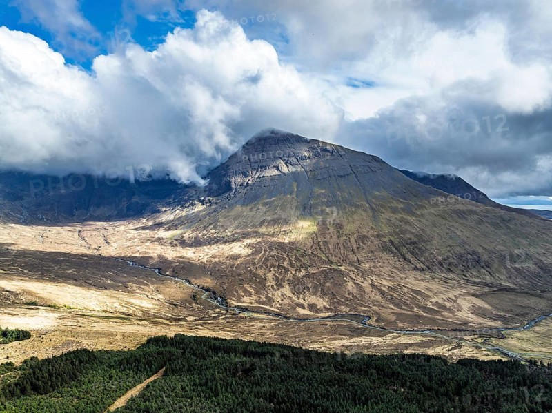 Fairy Pools and Waterfalls from a drone, Glen Brittle, Black Cuillin, Isle of Skye, Scotland, England, United Kingdom