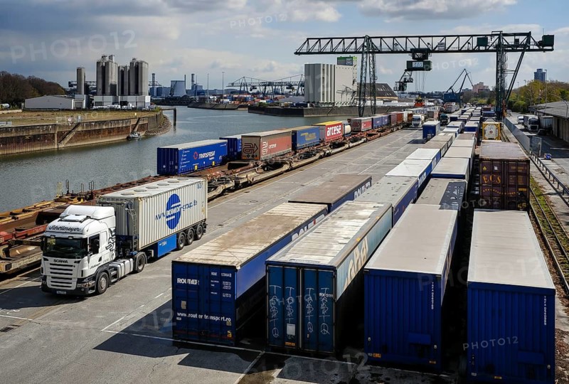 Cologne, North Rhine-Westphalia, Germany - Port of Cologne Niehl, combined transport and handling, container storage at the container terminal