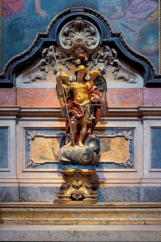 Estrela Basilica and Convent of the Most Sacred Heart of Jesus, Gilded wooden statue representing Saint Michael as a warrior, Lisbon, Portugal