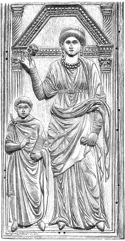 Young Valentinian III with his mother, Aelia Galla Placidia, 388-450, regent to Valentinian III from 423 until 437