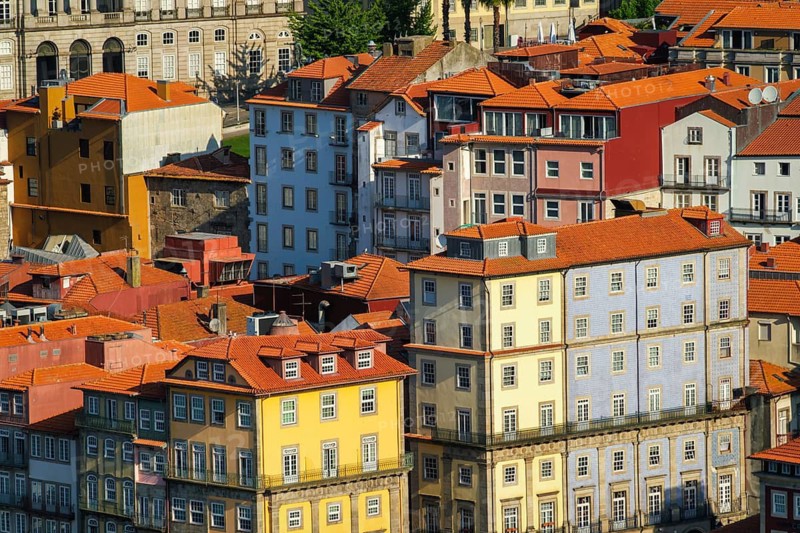 View of Portuguese traditional colorful houses in Porto city, Portugal