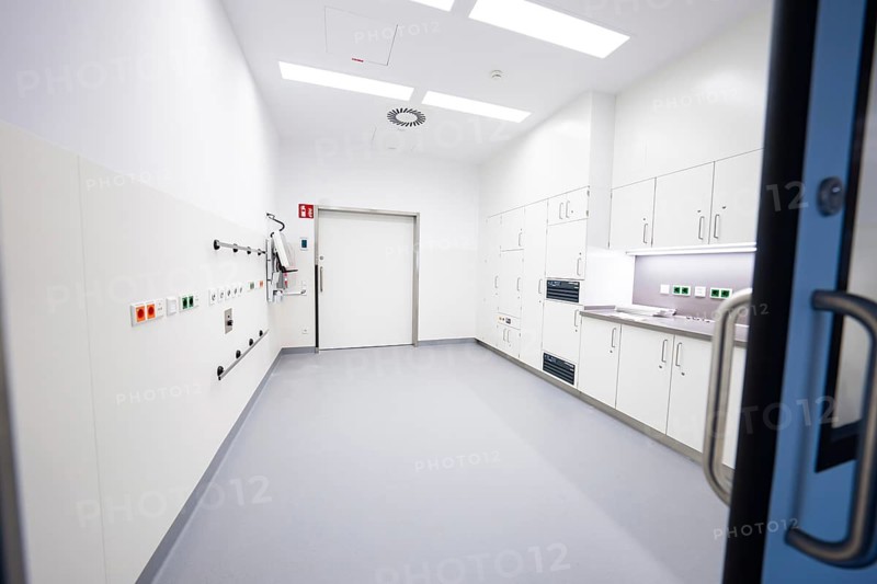 Sterile room with white doors and cupboards, modern and tidy, operating room in the new Calw hospital, Calw district, Germany