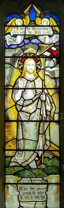 Detail of stained glass window Resurrection by Burlison & Grylls c 1880, Kelsale church, Suffolk, England, UK
