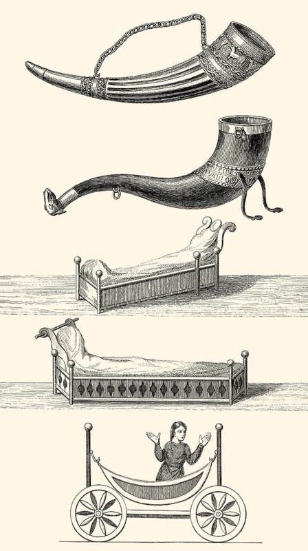 Drinking horns, beds and a carriage in Anglo-Saxon England, Great Britain