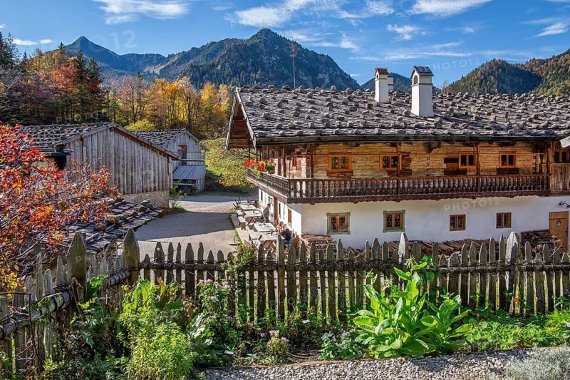 Markus Wasmeier Farm Museum in autumn, Schliersee, Mangfall mountains, Upper Bavaria, Bavaria, Germany