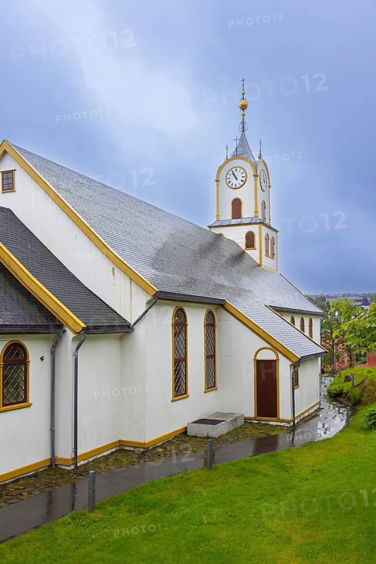 1865 wooden Tórshavn Cathedral, Havnar Kirkja on Tinganes in the old town Thorshavn, capital city on the island Streymoy, Faroe Islands