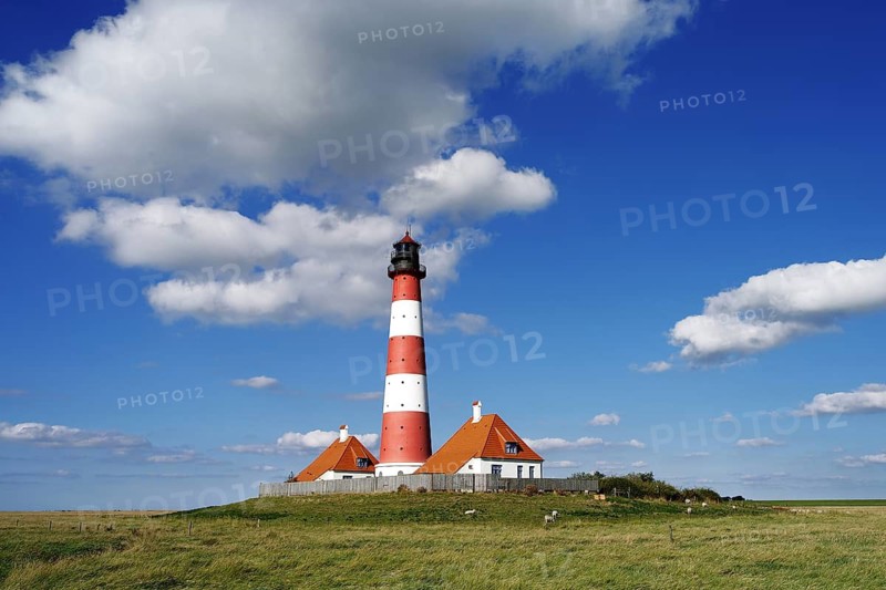The lighthouse of Westerhever near St. Peter Ording, Westerheversand, Schleswig-Holstein, Federal Republic of Germany, Westerhever, Schleswig-Holstein, Federal Republic of Germany