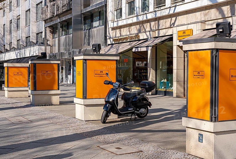 The typical and partly historic display cases for advertising along Boulevard Kurfürstendamm, Berlin, Germany