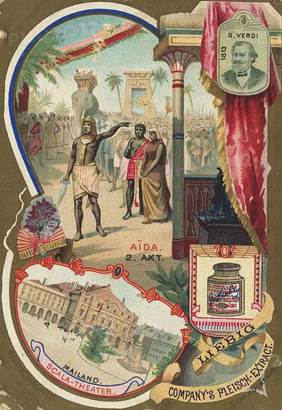 Picture series opera houses, Teatro alla Scala in Milan, scenes from Giuseppe Verdi's opera Aida, favorite painting, digitally restored reproduction of a collector's painting from around 1900, exact date unknown