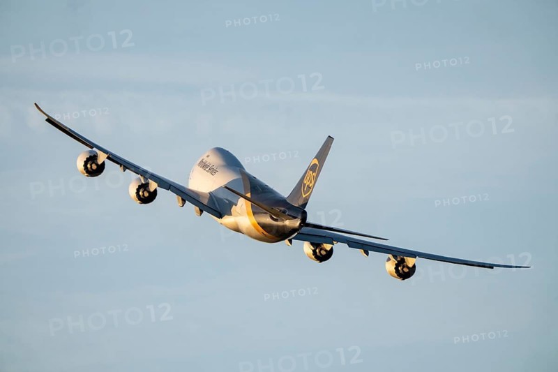 UPS cargo plane, Boeing 747-8F, jumbo jet, taking off from Cologne-Bonn Airport, CGN, North Rhine-Westphalia, Germany