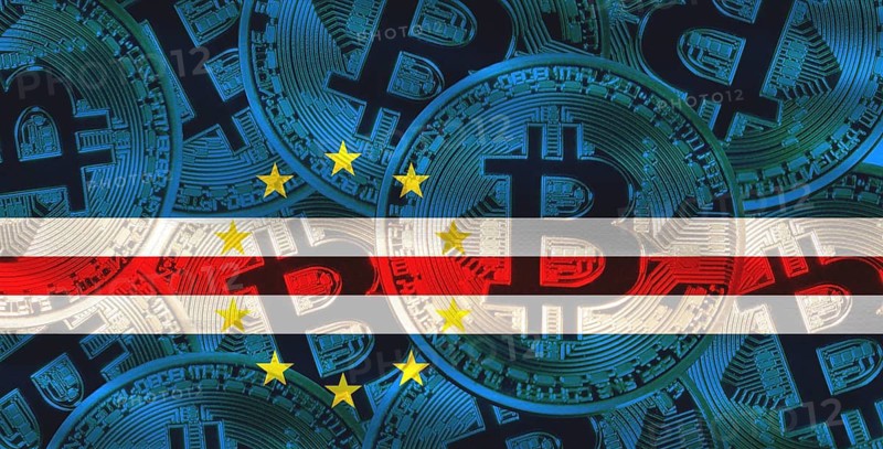 Cape Verdean flag with Bitcoin in the background. Bitcoin cryptocurrency with Cape Verde flag, Investors in Blockchain Technology