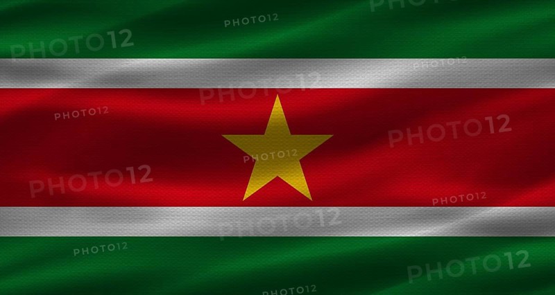 Surinamese flag with fabric texture. Realistic flag of Suriname waving