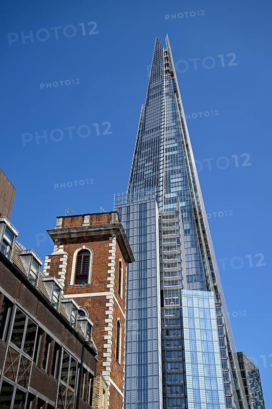 The Shard skyscraper, a historic brick building in the foreground, London Bridge, London, England, Great Britain, Great Britain