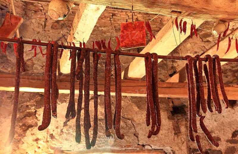 Municipality of Cristian, German Grossau, sausages and bacon are still kept today in the historic bacon tower of the fortified church, Sibiu district in Transylvania, Romania