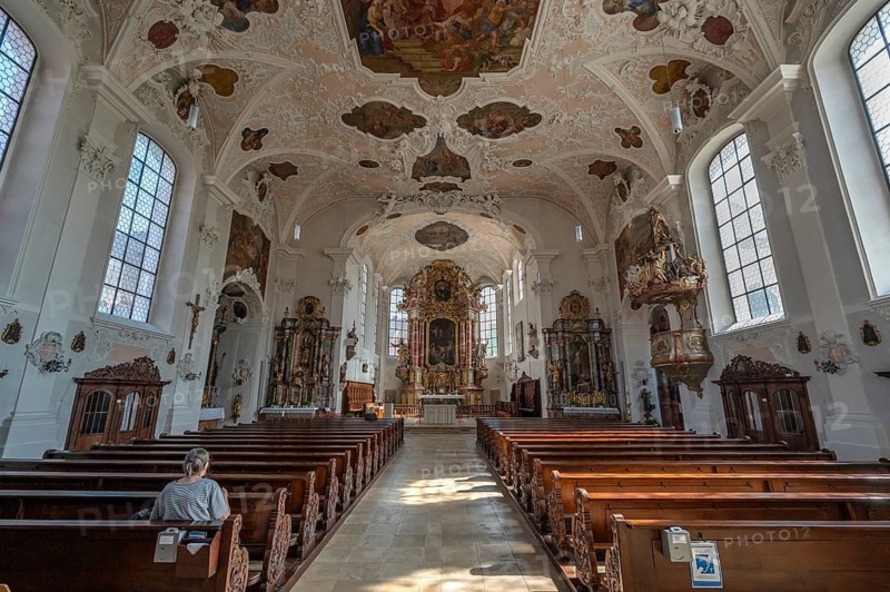 Interior of the parish church of St. John the Baptist, built in 1475 as a Gothic church, baroqueised from 1732 to 1755, Hiltpoltstein, Middle Franconia, Bavaria, Germany