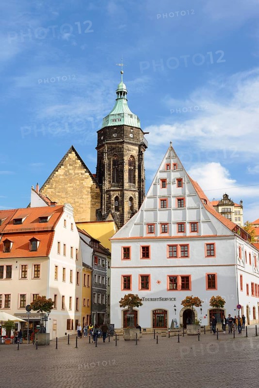 St. Marien City Church and Canaletto House, Pirna, Saxon Switzerland-Eastern Ore Mountains, Saxony, Germany