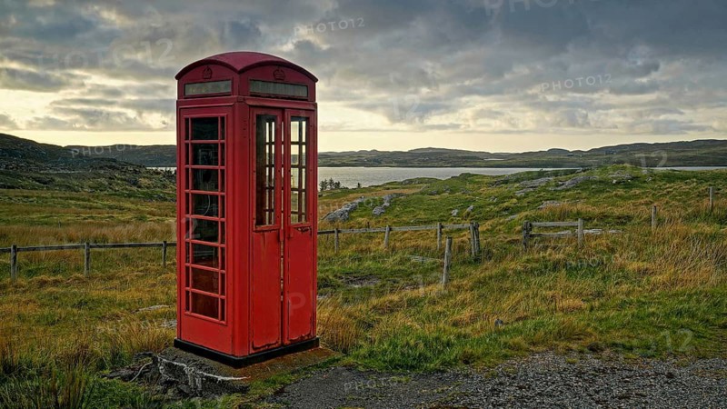 Europe, Scotland, Great Britain, England, landscape, Red Phone Box, Highlands
