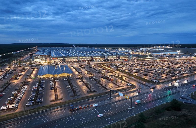 Tesla Giga Factory at the blue hour, Grünheide, 25.09.2024., Grünheide, Brandenburg, Germany