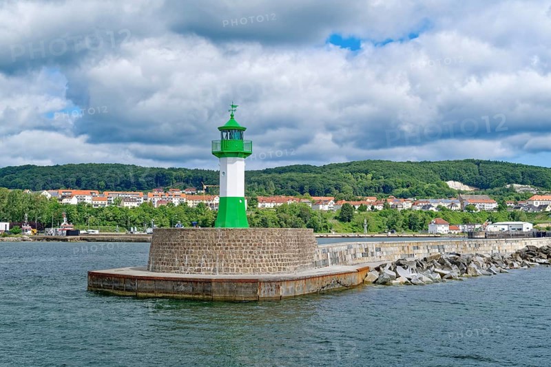 The lighthouse is the pier fire of Sassnitz on the pier head of the Sassnitz city harbor on the island of Rügen. Sassnitz. Mecklenburg-Vorpommern, Germany
