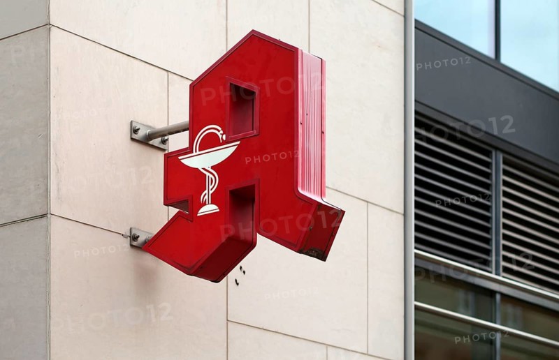 Logo, pharmacy sign, red, Stuttgart, Baden-Württemberg, Germany