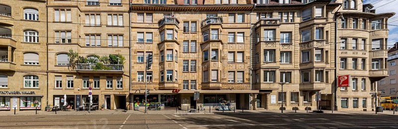 Building on Schwabstraße Stuttgart-West. Facades in the Art Nouveau style. Stuttgart, Baden-Württemberg, Germany