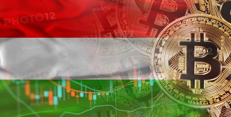 Bitcoin cryptocurrency with Hungarian flag. Investors in Blockchain Technology with Hungary flag background