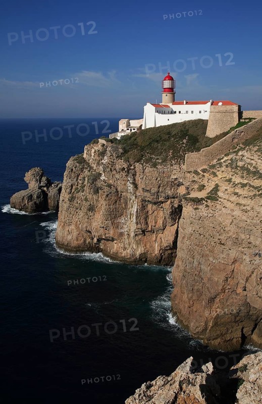 The lighthouse right on Cabo de Sao Vicente in the Algarve at the southwesternmost point of mainland Europe, Portugal