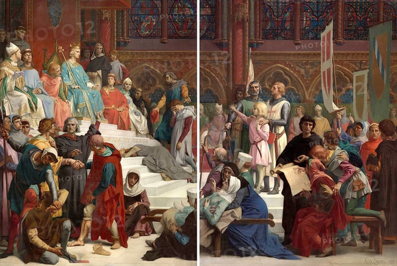 Painting depicting King Louis IX (Saint Louis) administering justice in the 13th century, by Alexandre Cabanel (born 28 September 1823 in Montpellier, died 23 January 1889 in Paris), a French academic history painter. Reproduction of a 19th-century original. Authentic, file restored for optimal use, exact date of the original unknown