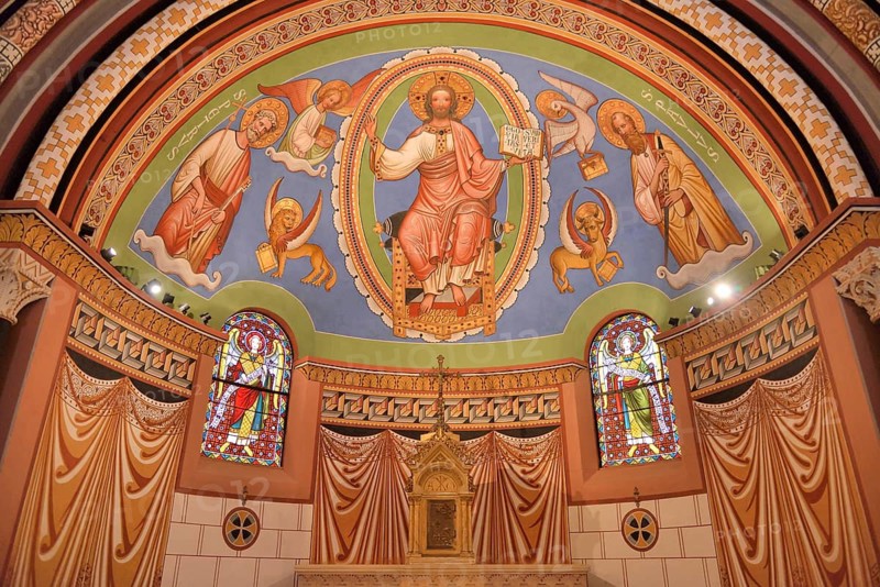 Ceiling painting in the Chapel of St. Leo, Eguisheim, Département Haut-Rhin, Alsace, France