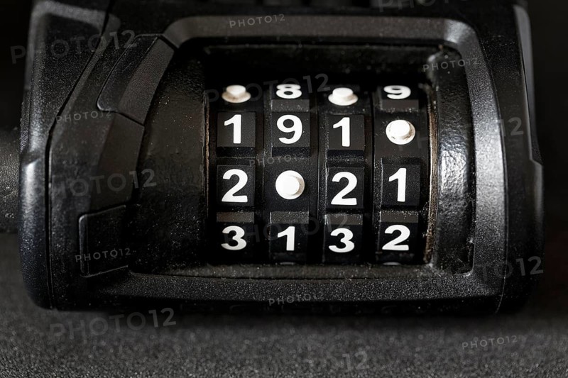 Black bicycle lock, combination lock, number, year 2021, detail
