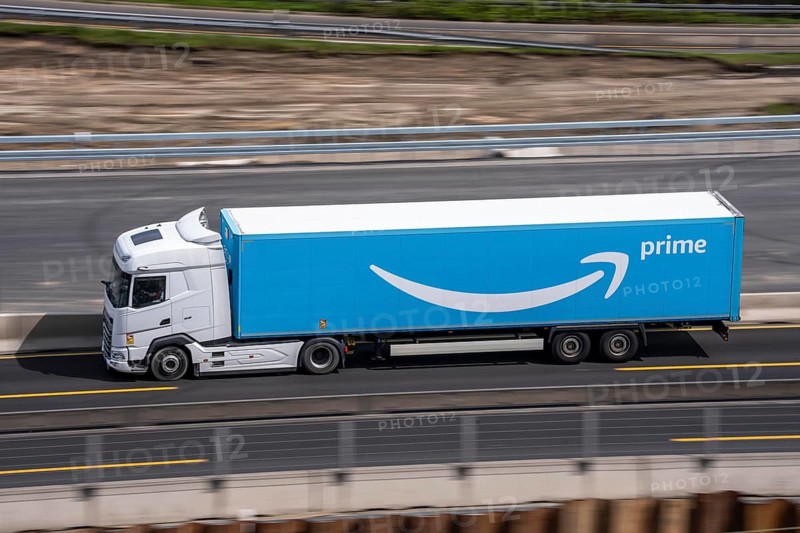 Freight truck from the online department store Amazon Prime, on the highway