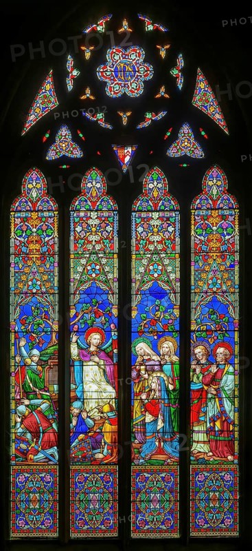 Stained glass window Three Maries at the Tomb by William Wailes 1861, Christ Church, Swindon, Wiltshire, England, UK