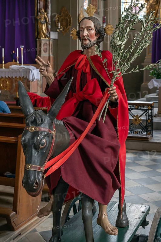 Palmesel decorated for the Palmesel procession, tradition since the 18th century, Parish Church of the Assumption of the Virgin Mary, Thaur, Innsbruck district, Tyrol, Austria