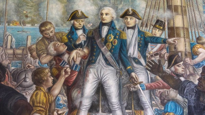 Museo Militar, Military Museum, Admiral Nelson, seriously wounded in the arm, dramatic depiction of a naval battle with admiral and officers in impressive uniforms, capital, Santa Cruz de Tenerife, Tenerife, Canary Islands, Spain