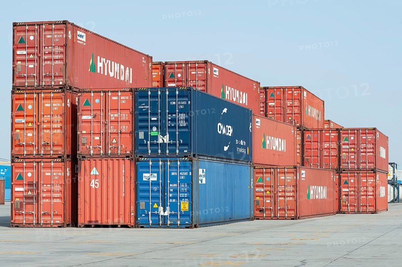 Abu Dhabi, United Arab Emirates. June 23rd 2019 Shipping containers waiting to be loaded at Khalifa Port, Abu Dhabi, United Arab Emirates, GCC, Middle East