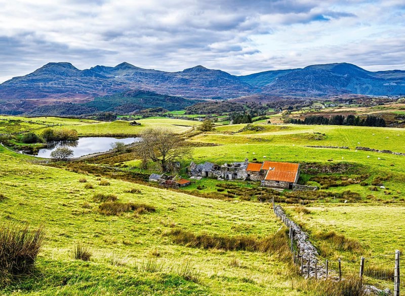 Autumn colors over Farms and Fields, Wales, UK