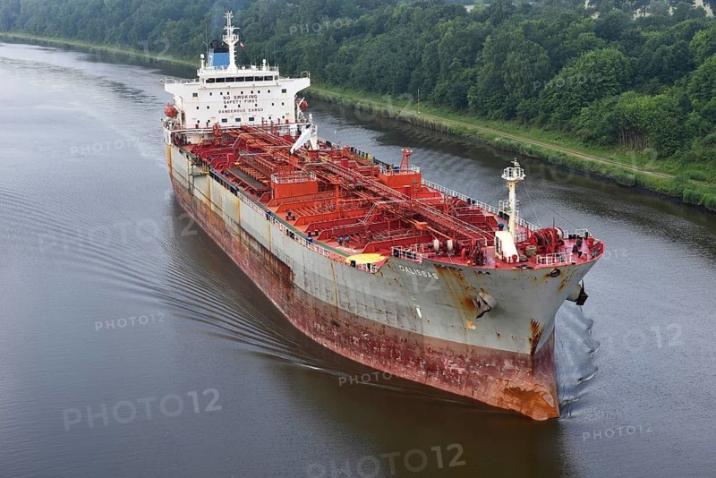 Tanker Galissas in the Kiel Canal, Schleswig-Holstein, Germany