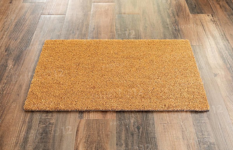 Blank Doormat On Wood Floor Background Ready For Your Own Text
