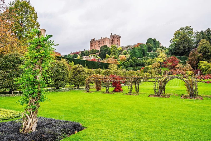 Autumn colors over Powis Castle and Garden, Welshpool, Powys, Wales, UK